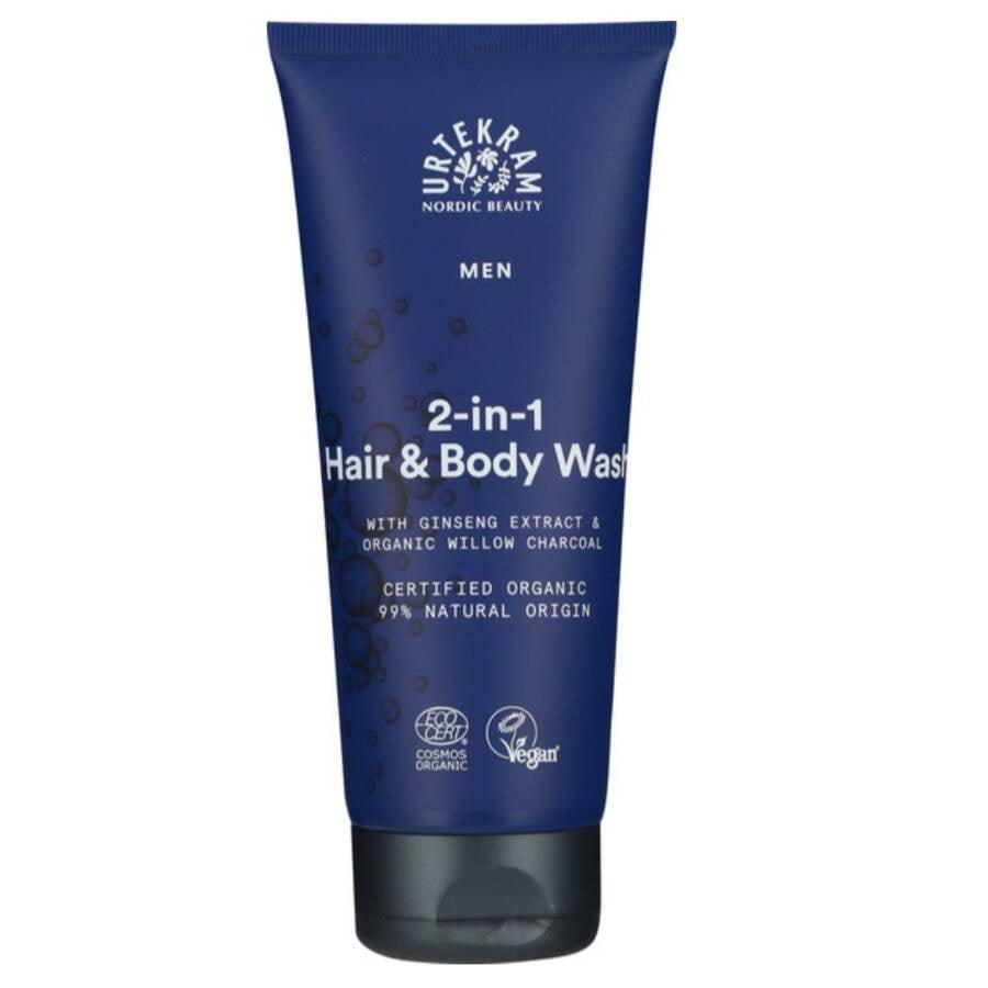 Urtekram Men szampon do włosów i ciała 2w1 węgiel aktywny z wierzby + żeń-szeń 500 ml
